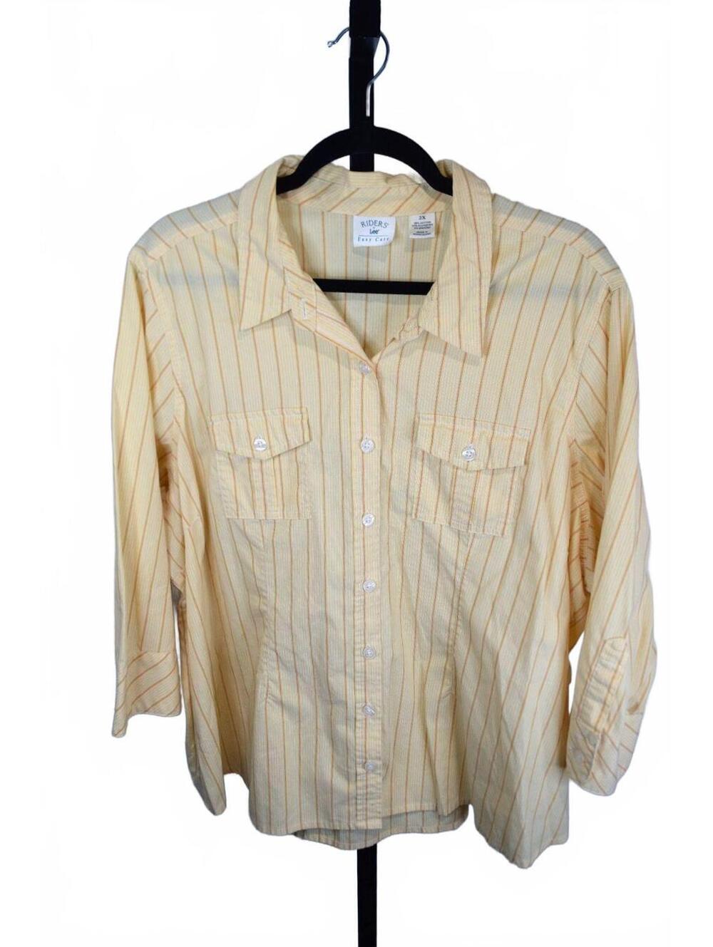 Riders by Lee Easy Care Striped Button Down Shirt, Yellow & Orange, Plus Size 2X